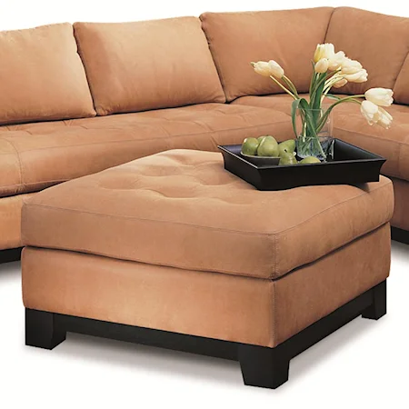 Contemporary Leather Ottoman with Wood Base and Legs